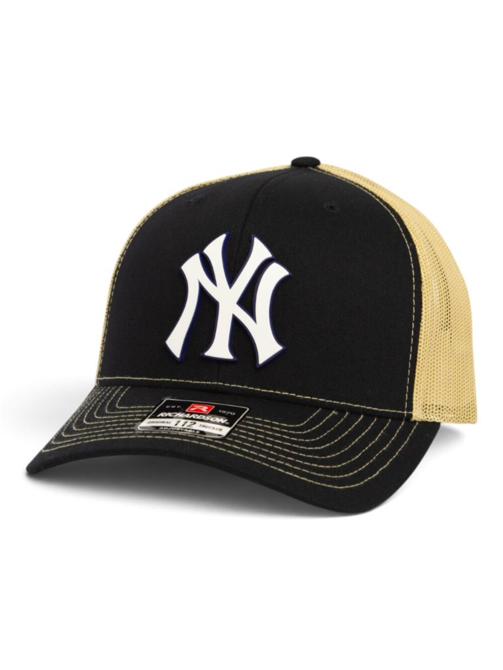 New York Yankees NY White 3D Snapback Trucker Hat- Black/ Vegas Gold